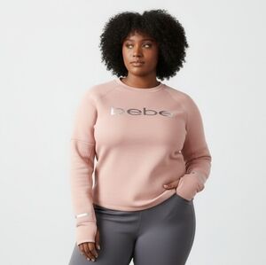 Bebe Logo Blush Pink Silver Tone Scuba Long Sleeve Shirt Women's Size 3X